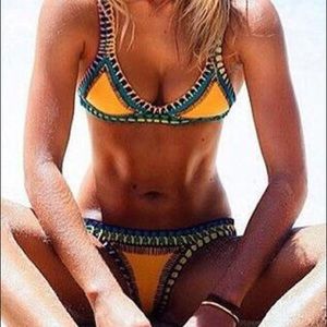 yellow crochet bikini set